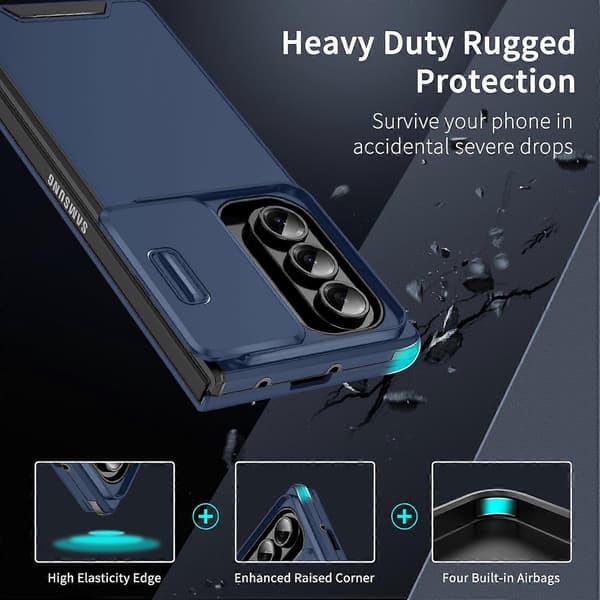 Skjutbart Camshield TPU + PC-telefonfodral Blå för Samsung Galaxy Z Flip7