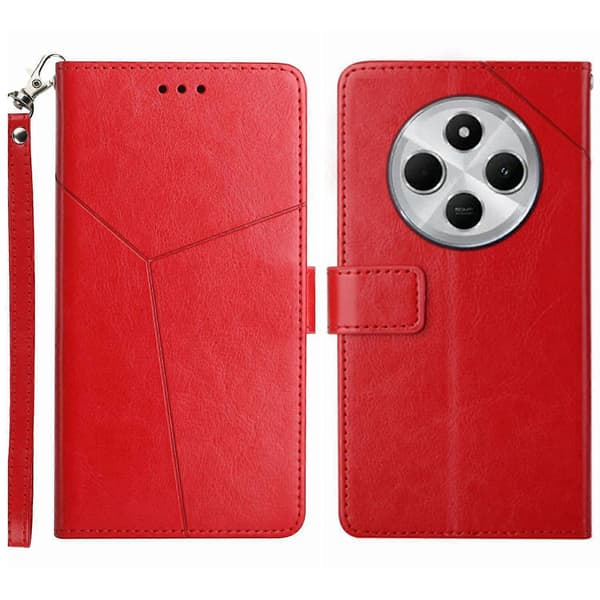 For Xiaomi Poco C75 4G/Redmi 14R 5G/14C 4G-deksel med håndleddsstropp Y-formede linjer preget skinntelefon