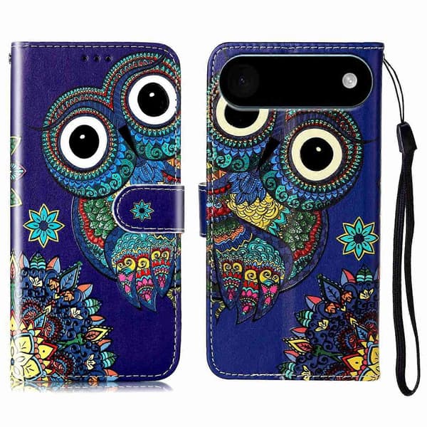 Til iPhone 17 Air etui mønster læderpung telefoncover med rem A