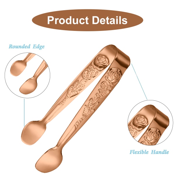 3 st Mini serverings tänger, Rose rostfritt stål sockerbit tänger,