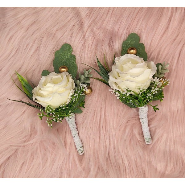 2 st bröllopsboutonnière för brudgum och best man kostymdekoration