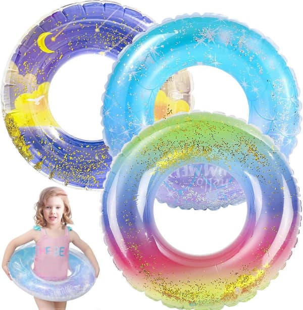 Pool floats för barn 3-pack, uppblåsbara simringar för flickor 4-10 år, poolrörsleksaker, poolflottar ringleksaker, sommarstrandpoolflottar fest A