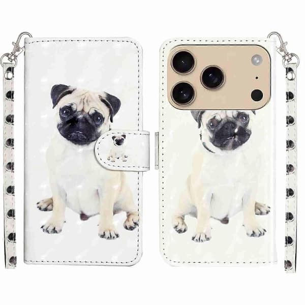 Til iPhone 17 Pro Max Pung Etui 3D Mønster Trykt Læder Telefoncover med Rem A