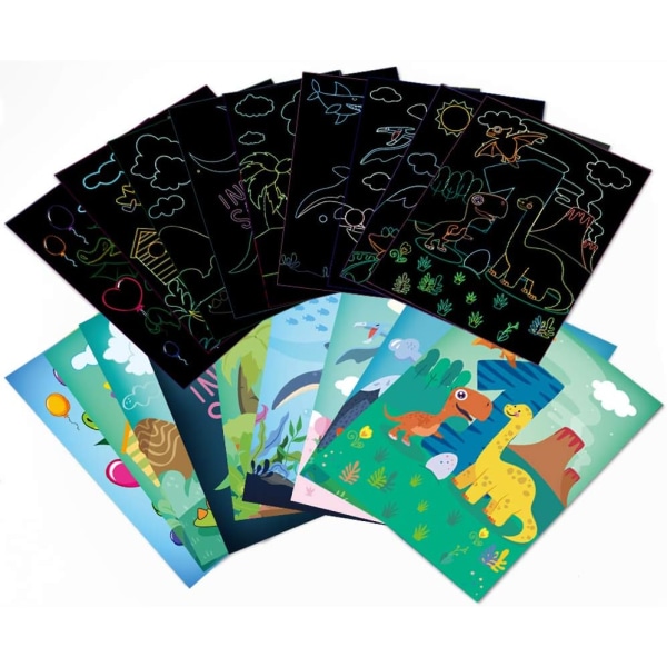 Dinosaur Scratch Artcards Set for Kids - Dinosaur Scratch Paper