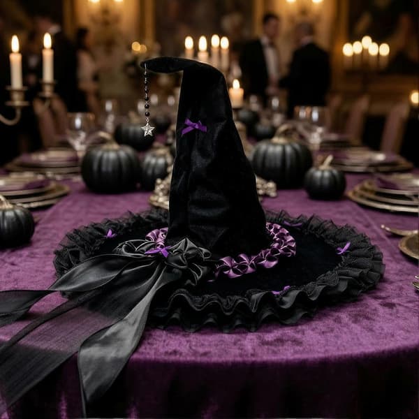 Vuxen Häxhatt – Sammet Svart med Nät för Halloween A