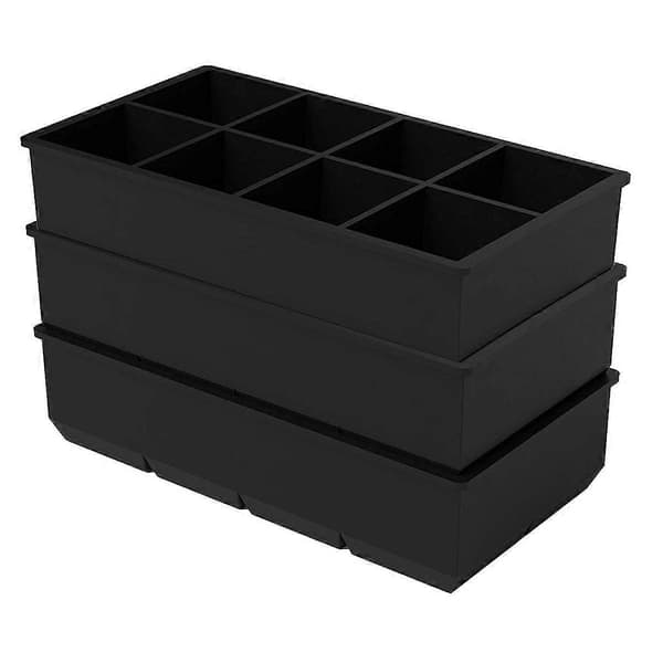 8 gitter isterningform silikone isterningbakke med låg 3 pak isterningproducent 5 cm (sort) A