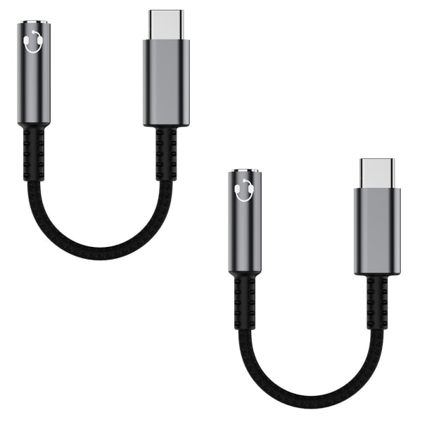 USB C till 3,5 mm adapter för hörlursuttag för honor (2 förpackningar), USB typ