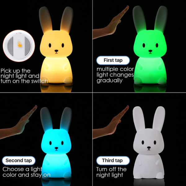 Creative Rabbit Silikon Nattlys USB Lader Fargerik