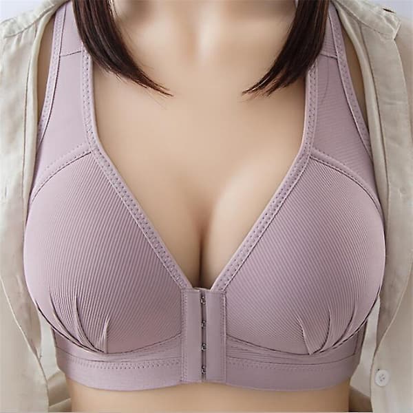Plus Size Push Up BH Frontlukking Ensfarget BH 36-46 Trådløst Undertøy for Kvinner A