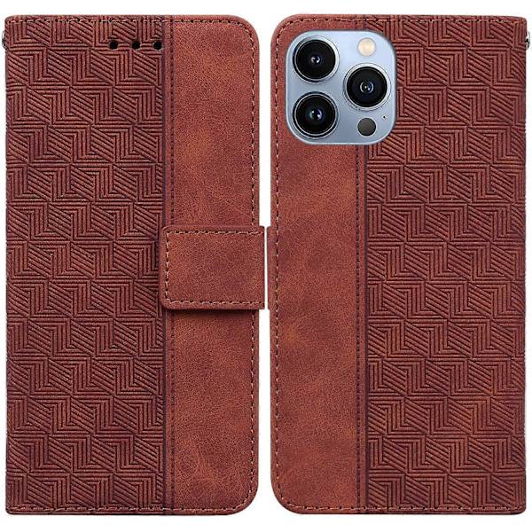 Til iPhone 13 Pro Geometrisk Præget Læder Telefoncover Sort