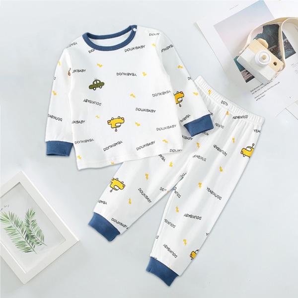 Bomull vår och höst baby långärmad barnpyjamas se