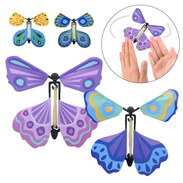Flying Butterfly Farverig Magic Fladder Kids Legetøj gummibånd