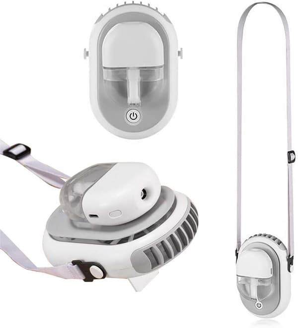 Bærbar ventilator, halsventilator, miniventilator, grå