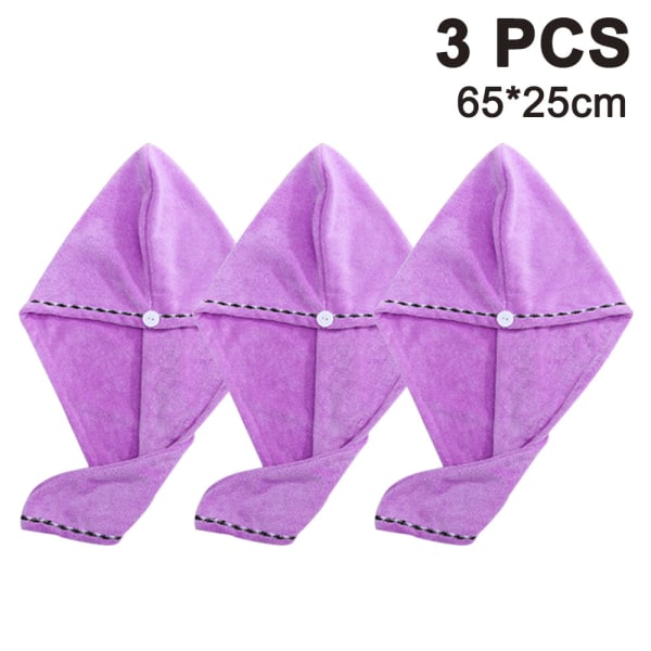 3 pakke mikrofiber hårhåndkleinnpakninger for kvinner Hurtigtørrende