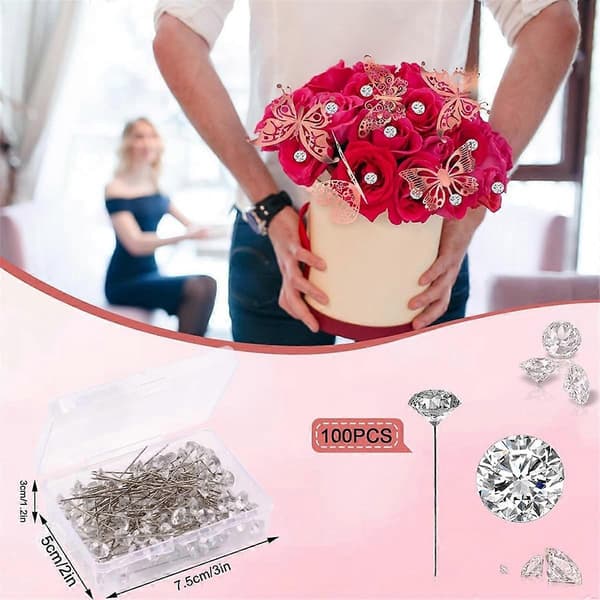 Bröllopskorsager Set 100 st Bukett Bröllopsnålar 48 st 3D Roséguld Fjäril Väggdekor 15 Ark Blomsteromslagspapper A
