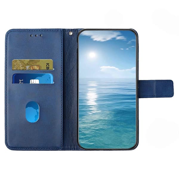 Til Xiaomi Redmi Note 14 5G Læderetui Linjemønster Pung Telefoncover - Blå (Blå)