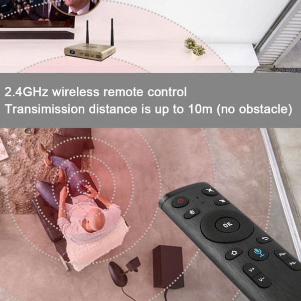 Trådlös fjärrkontroll 2.4G med USB mottagare röstingång för Smart TV Android TV Box HTPC PC Projektor Svart