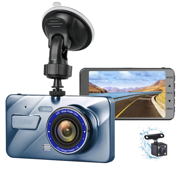 Abask Dashcam Bil främre och bakre bilkamera med 32 GB SD-kort, 4 tum Full HD 1080P, 170° vidvinkel, mörkerseende, G-sensor, WDR, loopinspelning,