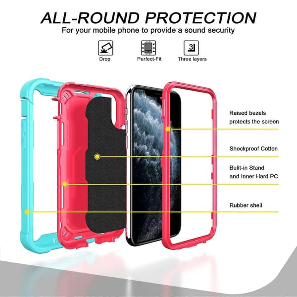 Til iPhone 11 Pro PC + gummi 3-lags støtsikkert beskyttelsesdeksel med roterende holder