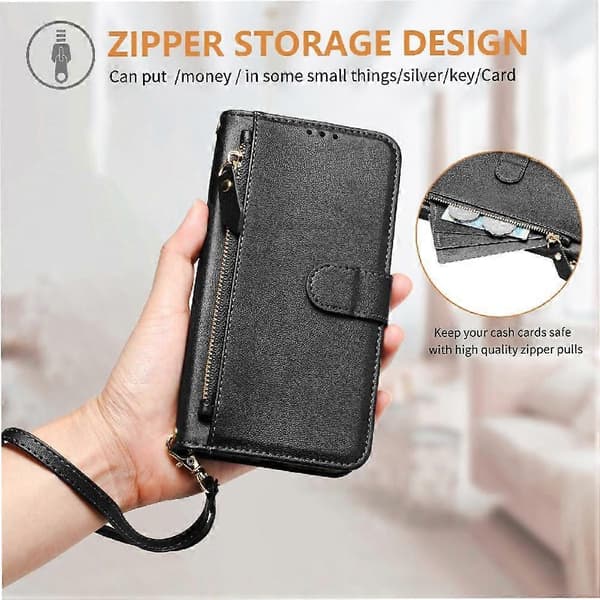 Flip-etui til UMIDIGI Note 90 PU-læder magnetisk lynlås kortholder sort