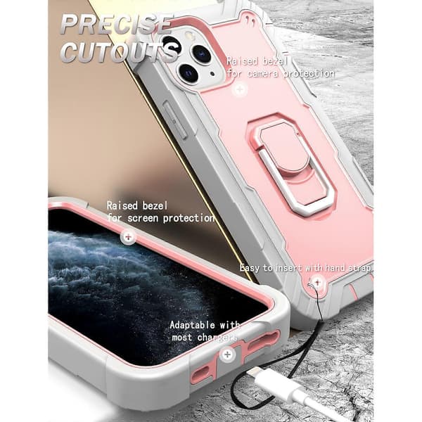 För iPhone 11 Pro PC + Gummi 3-lagers Stötsäkert Skyddsfodral med Roterande Hållare
