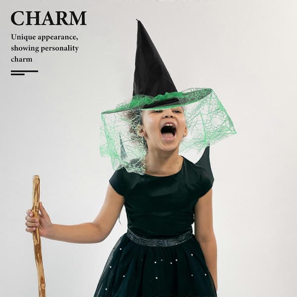 Halloween heksehatt med netting-slør for cosplay-festbruk A