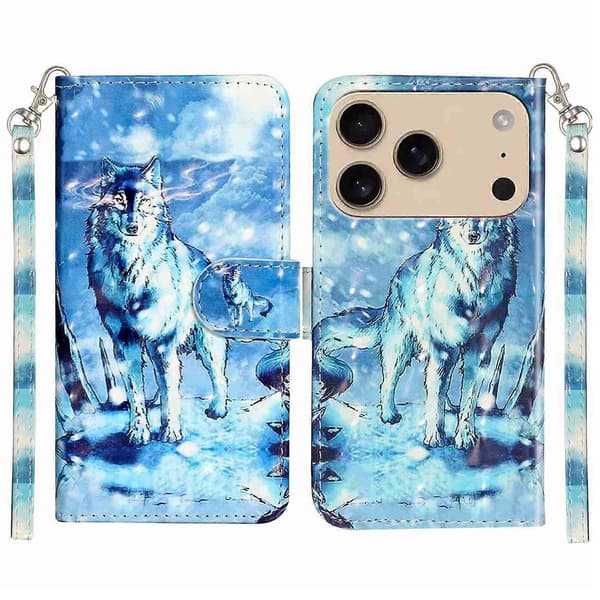 Til iPhone 17 Pro Max Pung Etui 3D Mønster Trykt Læder Telefoncover med Rem A