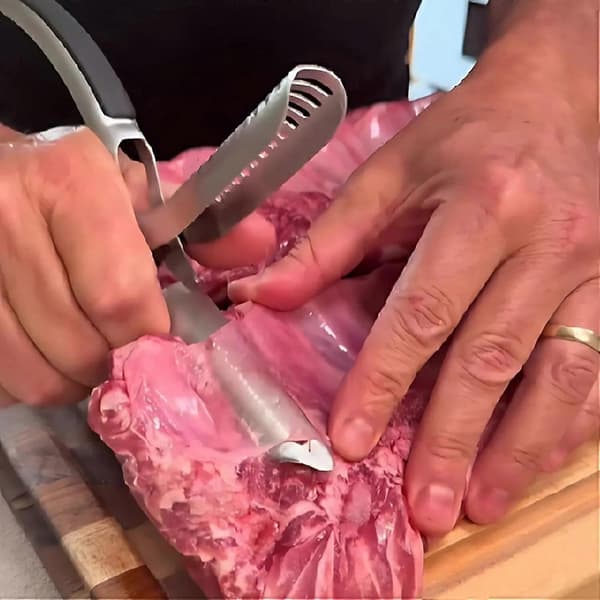 BBQ Rib Skinner Ribmembranfjerner Rustfrit Stål Værktøj Køkken Grill Gadget til Ribbenforberedelse til Kok Nem Membranfjernelse