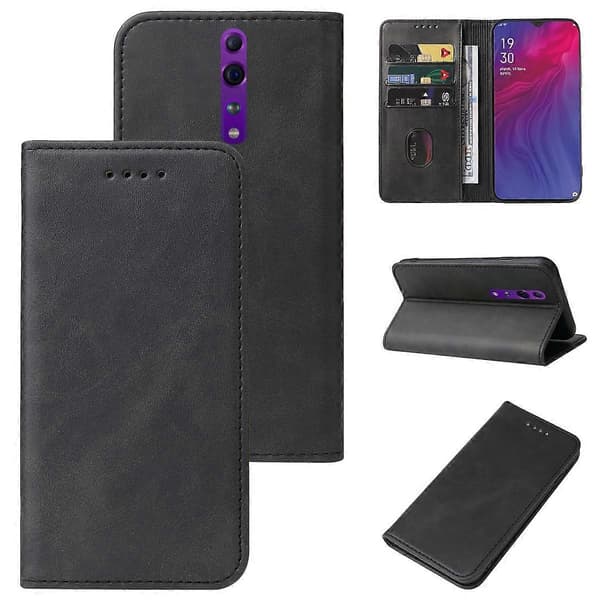 För OPPO Reno Z magnetlås läderfodral (svart)
