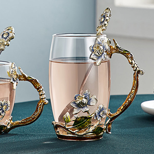Emalj hantverk iris glas kaffekopp tekopp set för kvinnor