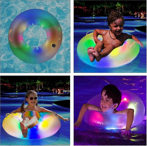 Uppblåsbara poolflottar, poolflottar för vuxna, poolflottar för barn med färgglada LED-lampor, LED-poolflottar för sommarvatten A