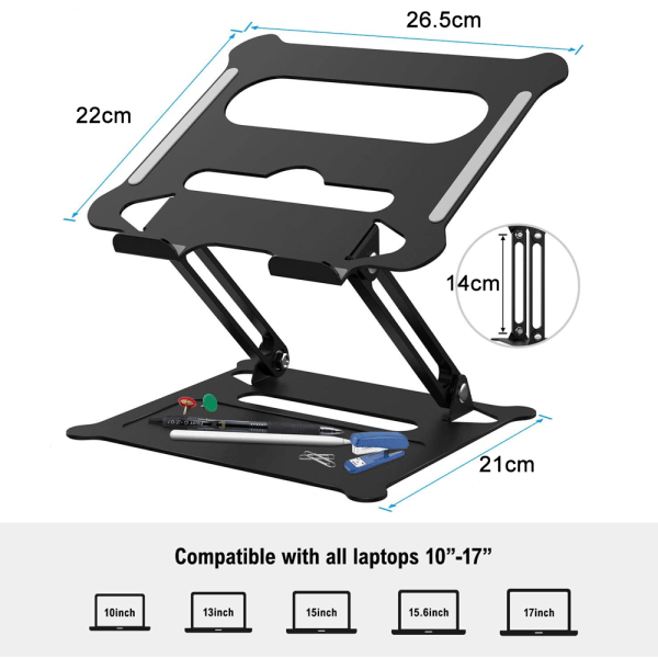 Justerbar bærbar PC-stativ, ergonomisk bærbar datamaskin stativ med varmeventil for å heve bærbar PC