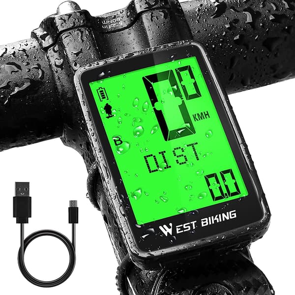 Cykelcomputer USB Genopladelig Cykel Odometer Speedometer Trådløs IPX7 Vandtæt