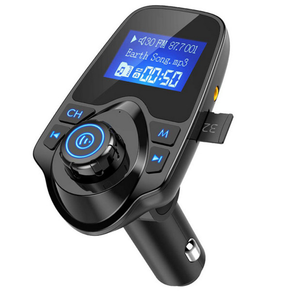 Bluetooth FM-sender for bil, trådløs Bluetooth-biladapter med håndfri oppringing og 1,44" LCD-skjerm, støtte for musikkspiller TF-kort USB-blits