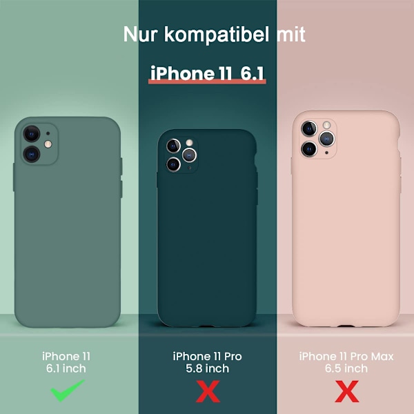 iPhone 11 Fodral, Silikon [Kantiga Kanter] & [Kameraskydd] Förbättrat telefonskal med mjukt, reptåligt mikrofiberfoder, 15,5 cm