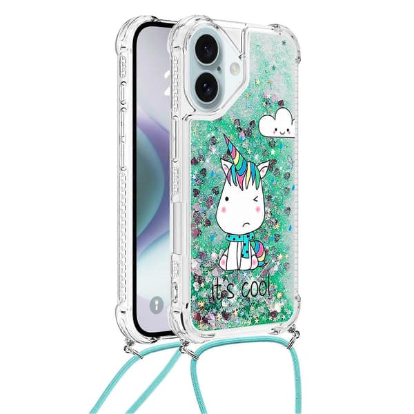 For iPhone 16 Plus TPU-deksel med snor, Quicksand-mønster, telefondeksel A