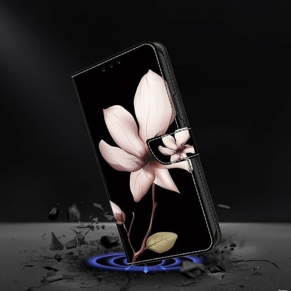 Til iPhone 17 Pro Max Etui Magnetisk Lås 3D Mønster Læder Pung Telefon Cover Pink Blomst