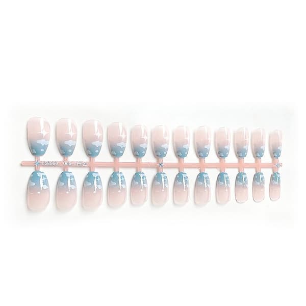 24 stk. blå skyer, lang paragraf, mode manicure-patch, falske negle, spar tid, bærbare negle-patch A