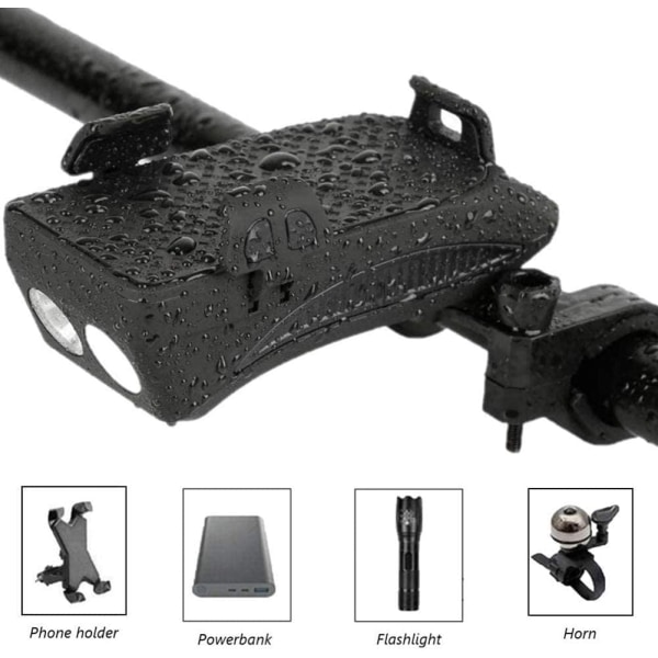 Bike Light Phone Holder, 4 in 1 Bike Phone Holder, LED Bike Headlight, with Horn, Waterproof for 4-6.3 inch Smartphone