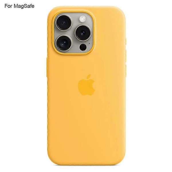 iPhone 15 Pro MagSafe-cover med flydende silikonemateriale: Sikker pasform og induktions-popover (gul)