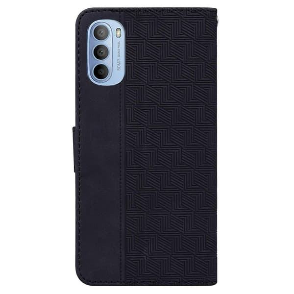 Til Motorola Moto G51 Geometrisk Præget Læder Telefoncover Sort
