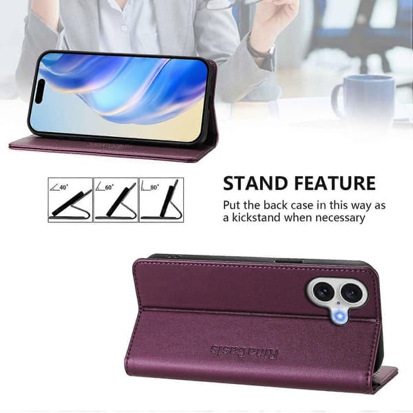 Til iPhone 17 Lædercover RINACASIS RC01 Telefoncover med RFID-blokerende Pungstativ (Violet)