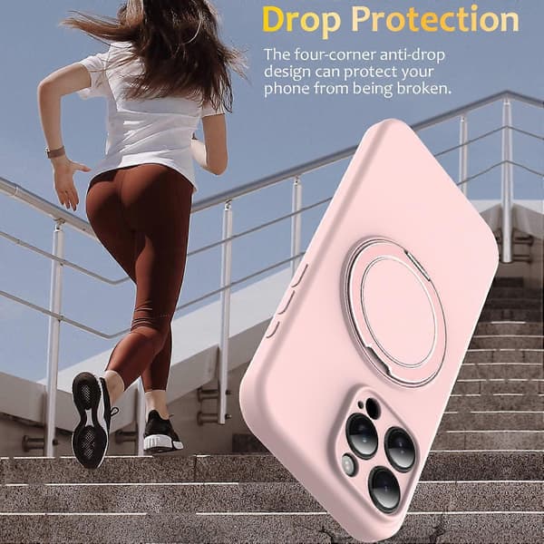 För iPhone 14 Pro-fodral kompatibelt med MagSafe roterande metallstöd PC + silikon telefonfodral