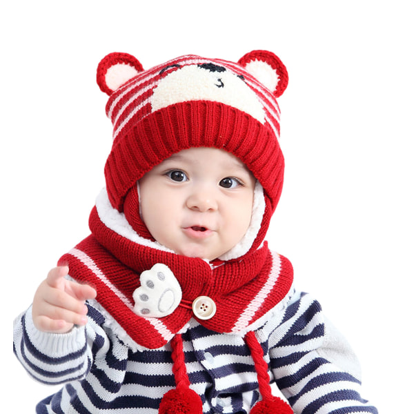 1 To stykke børn sød Tiger ulden hat lyddæmper Poncho Hold varmen