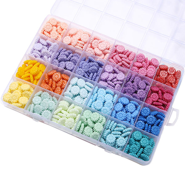 Tiivistysvahahelmet pakattu muovilaatikkoon, (24 väriä)