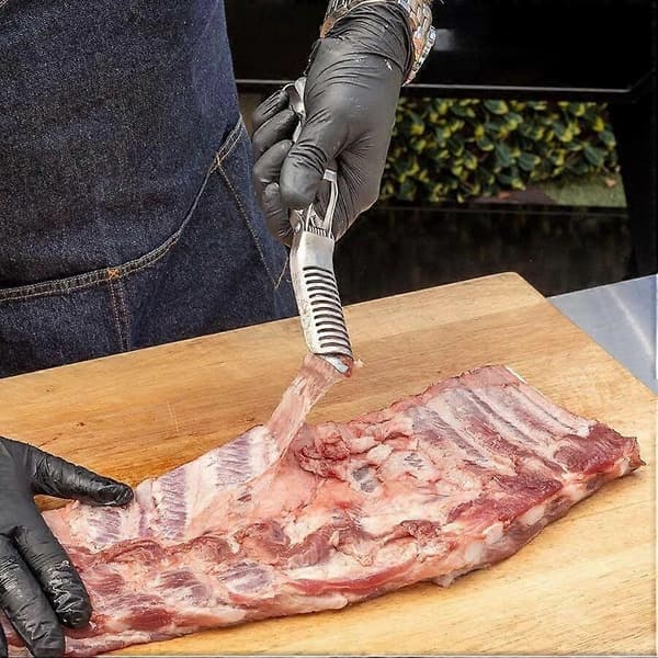 BBQ Rib Skinner Ribmembranfjerner Rustfrit Stål Værktøj Køkken Grill Gadget til Ribbenforberedelse til Kok Nem Membranfjernelse