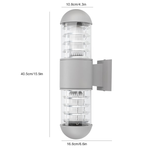 24W Vandtæt Rund Dæksel Dobbelt Hoved Havelys Udendørs Væglys Lampe E27 Sokkel 85-240VGrå Varmt Hvid