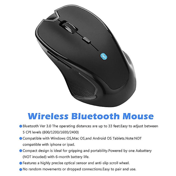 Trådløs Bluetooth 2.4G mus optisk datamus for PC Android IOS nettbrett A