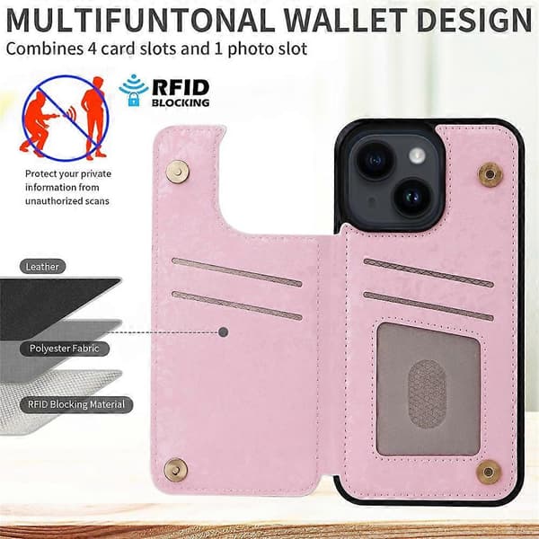 Kompatibel med iPhone 14 etui med mønstertryk og kortpladser samt støttefod A