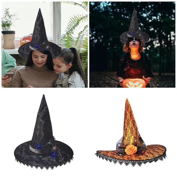 Lysende heksehatt Halloween Kostyme Tilbehør til Halloweenfest Blonde Blomsterhatt Elegant Hodeplagg til Maskerade oransje A